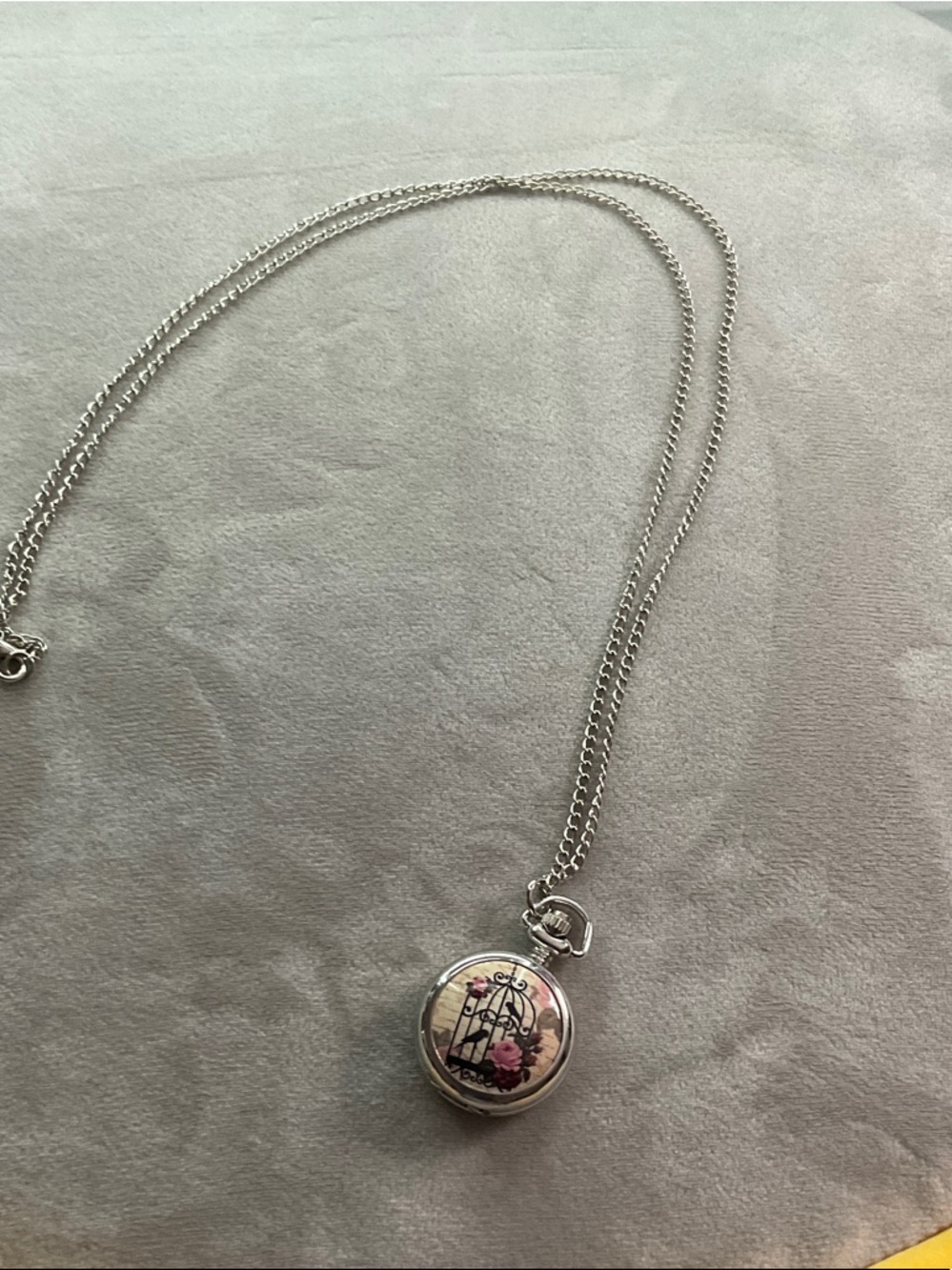 Floral Birdcage Silver Pocket Watch Necklace